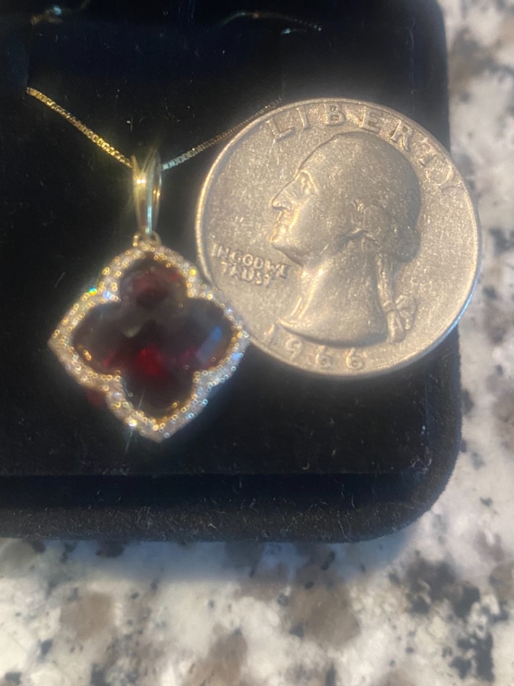 Garnet And Diamond Pendant and 18 inch Necklace 14k Yellow Gold. AMAZING!! - Picture 7 of 14